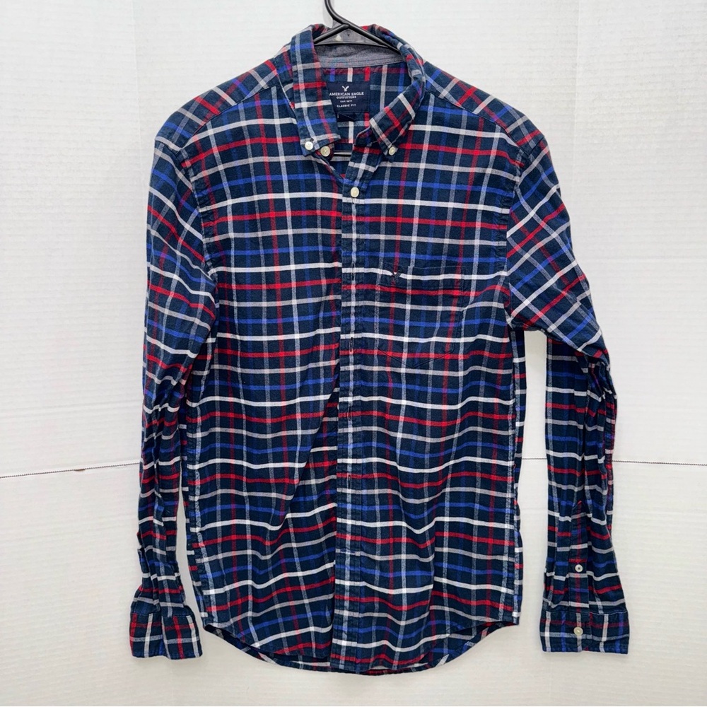 Men's Blue and Red Plaid Shirt